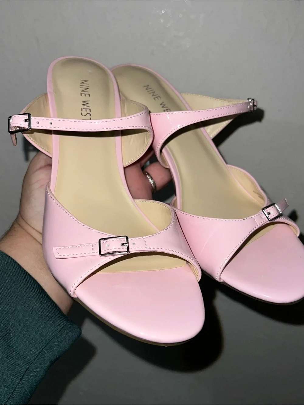 Nine west baby pink kitten-heel mule sandals Size 9.